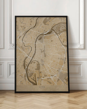 Sepia vintage map of Lyon France Poster