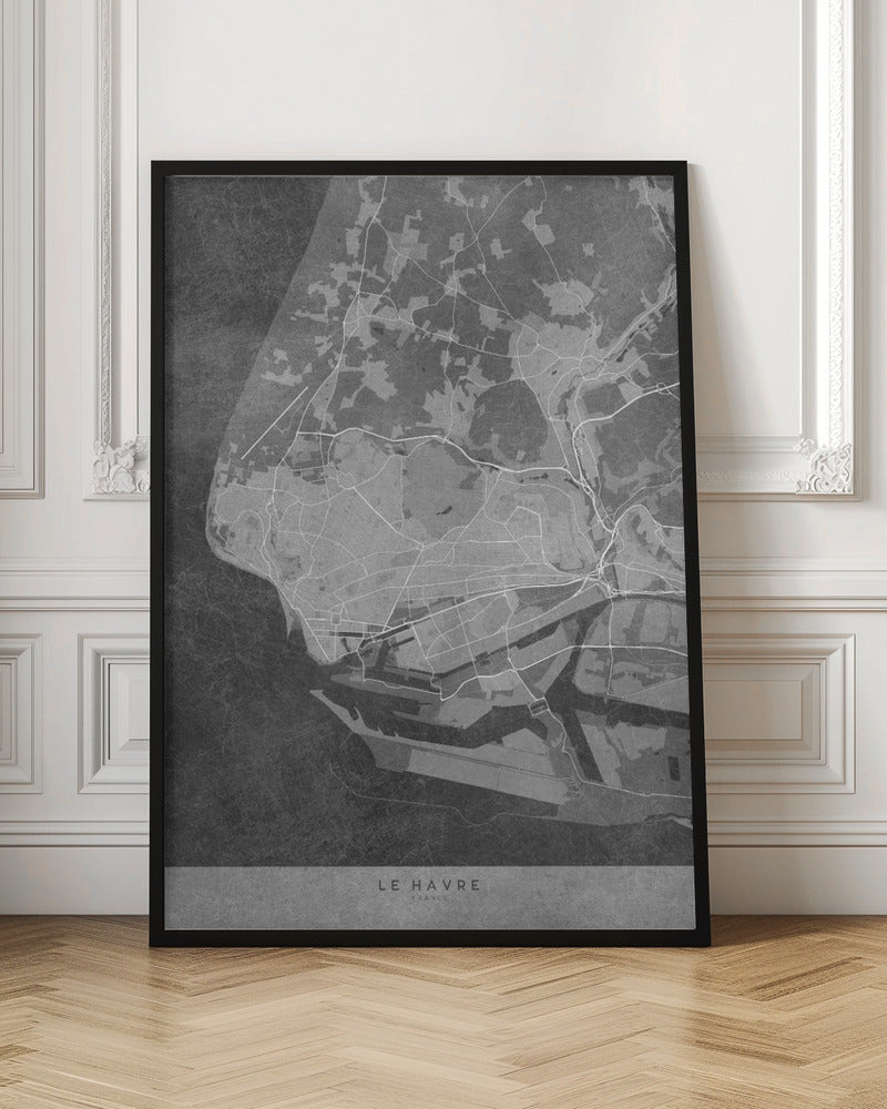 Gray vintage map of Le Havre France Poster