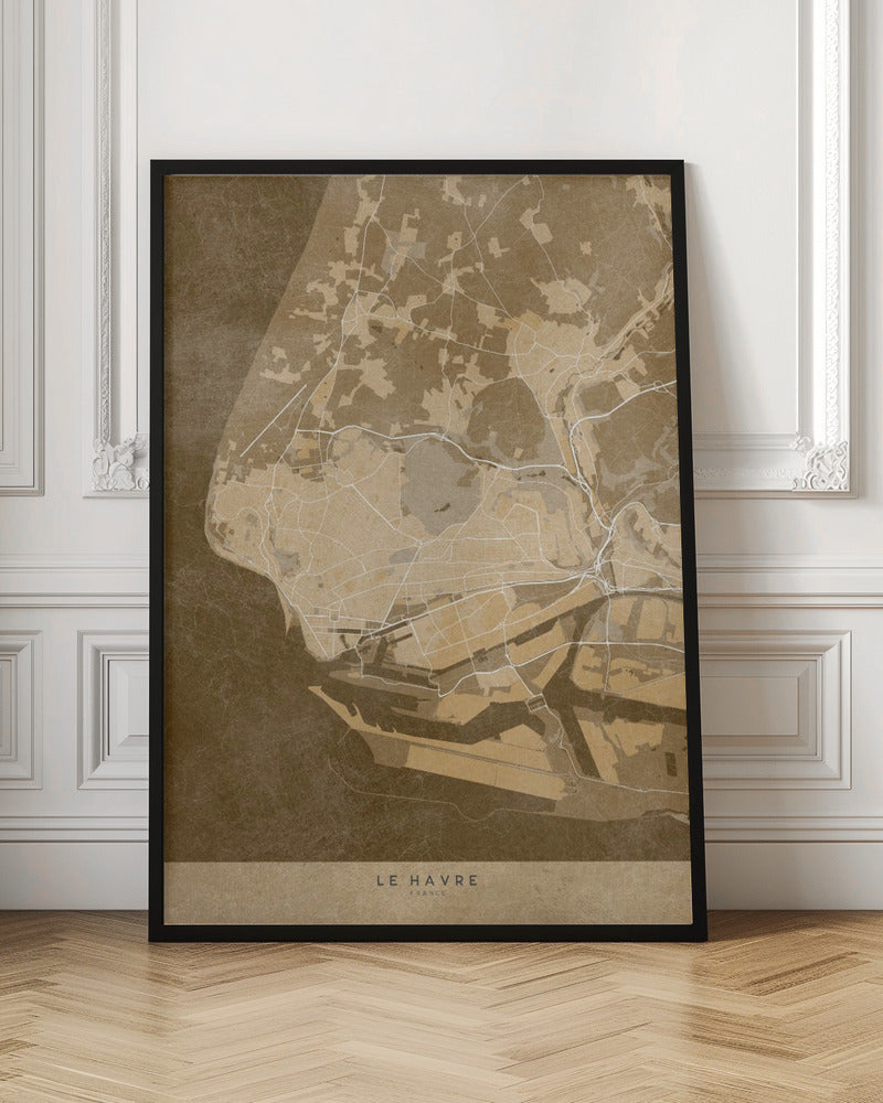 Sepia vintage map of Le Havre France Poster