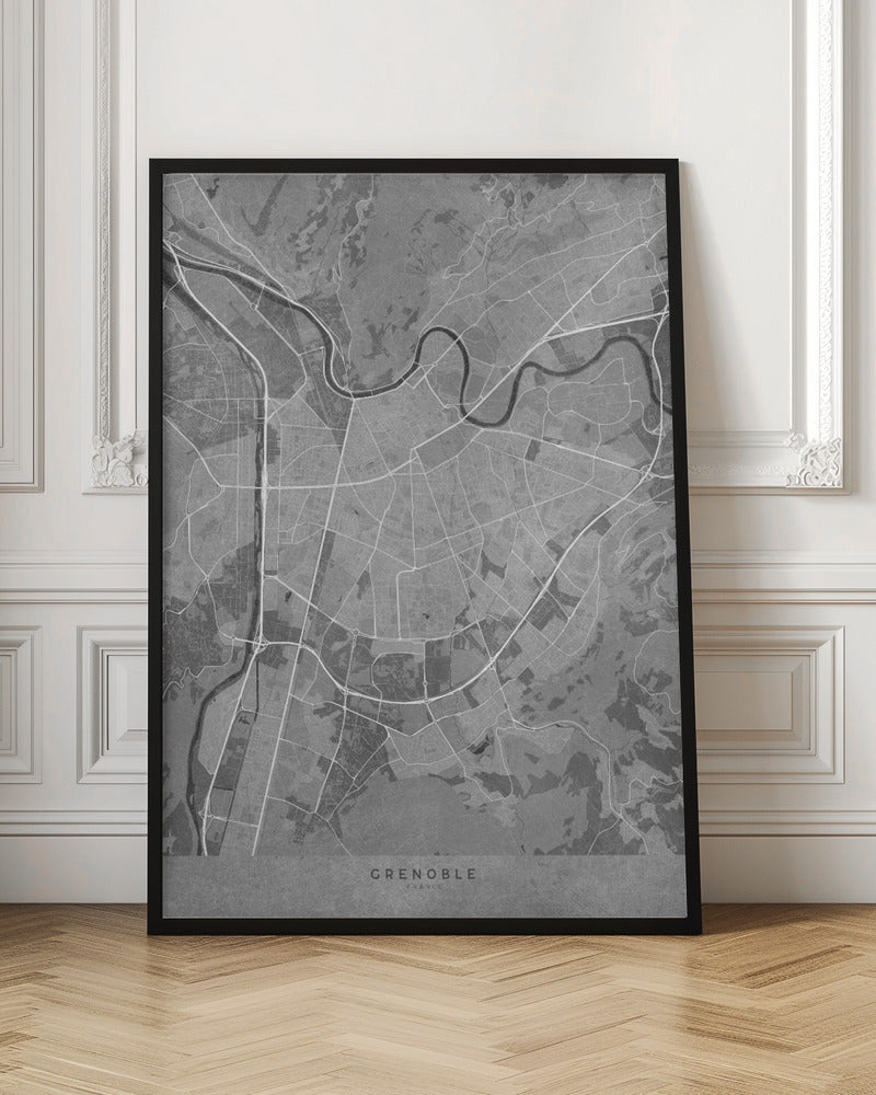 Gray vintage map of Grenoble France Poster