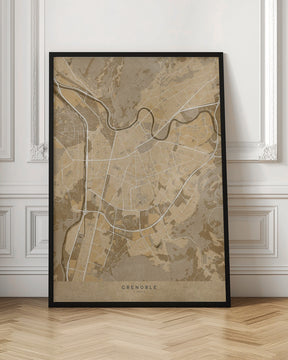 Sepia vintage map of Grenoble France Poster