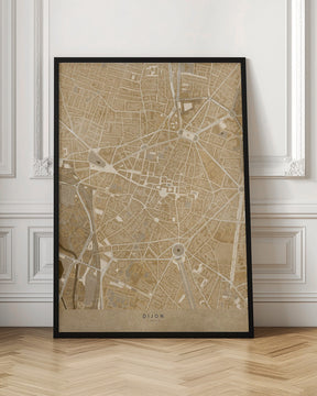 Sepia vintage map of Dijon downtown France Poster