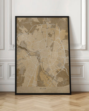 Sepia vintage map of Dijon France Poster