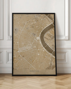 Sepia vintage map of Bordeaux downtown France Poster