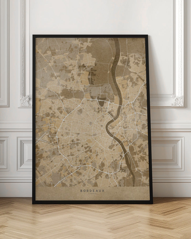 Sepia vintage map of Bordeaux France Poster