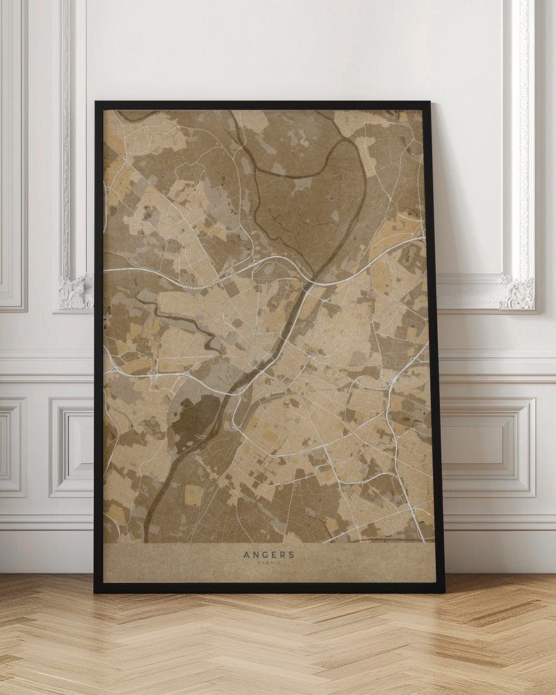 Sepia vintage map of Angers France Poster