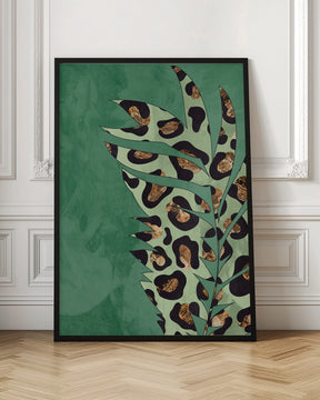 Green leopard print palm leaf Poster