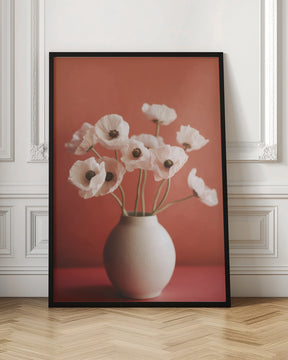 White Poppy On Orange Background Poster