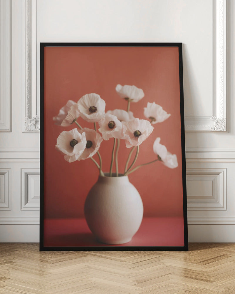 White Poppy On Orange Background Poster