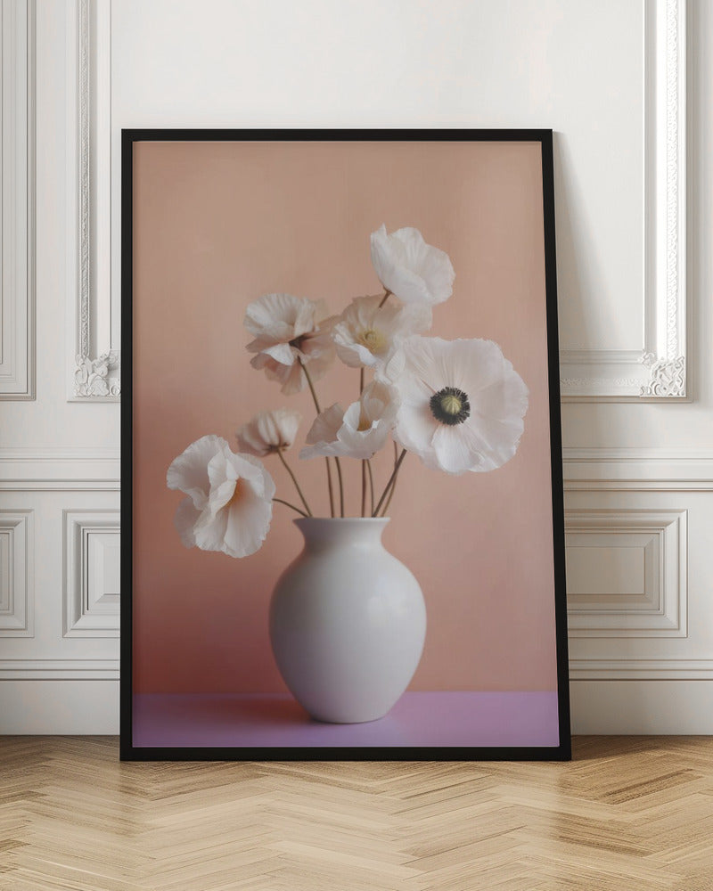 White Poppy In White Vase Poster