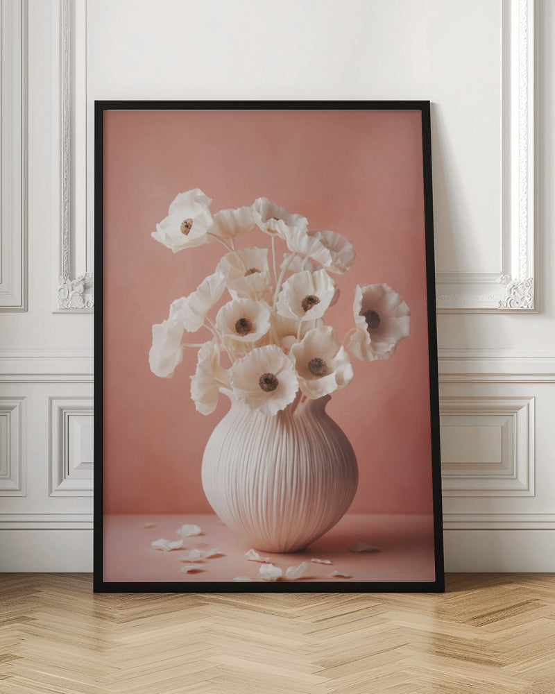 White Poppy On Coral Background Poster