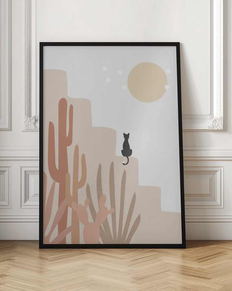 Cat with Cactus Poster