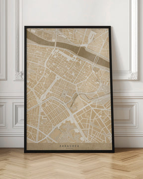 Map of Zaragoza downtown (Spain) in sepia vintage style Poster