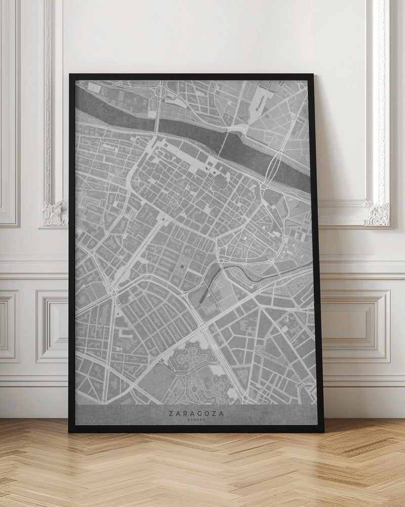 Map of Zaragoza downtown (Spain) in gray vintage style Poster