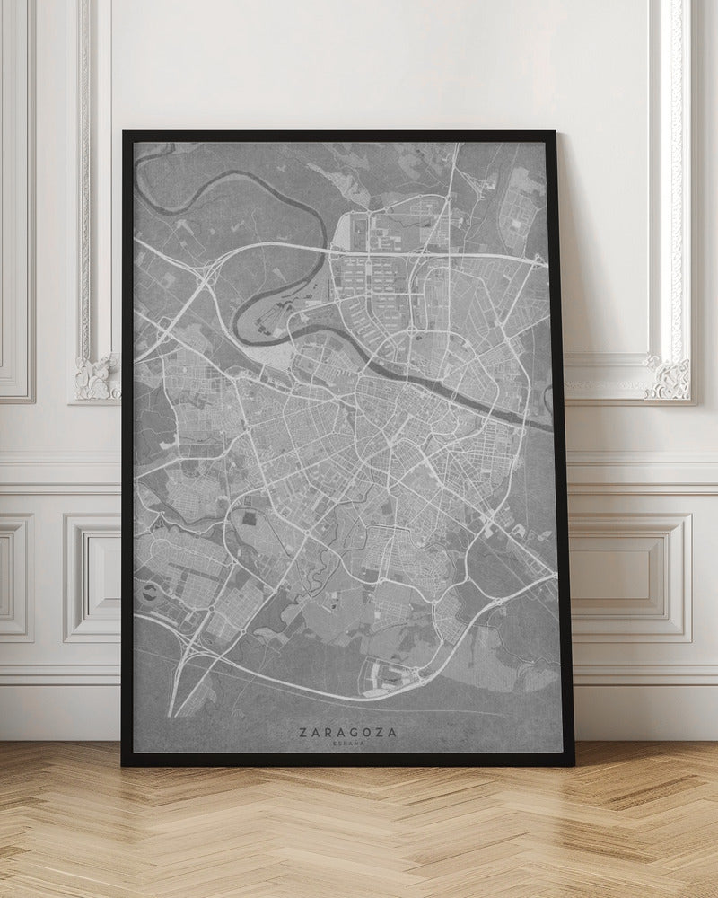 Map of Zaragoza (Spain) in gray vintage style Poster