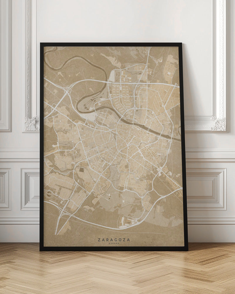 Map of Zaragoza (Spain) in sepia vintage style Poster