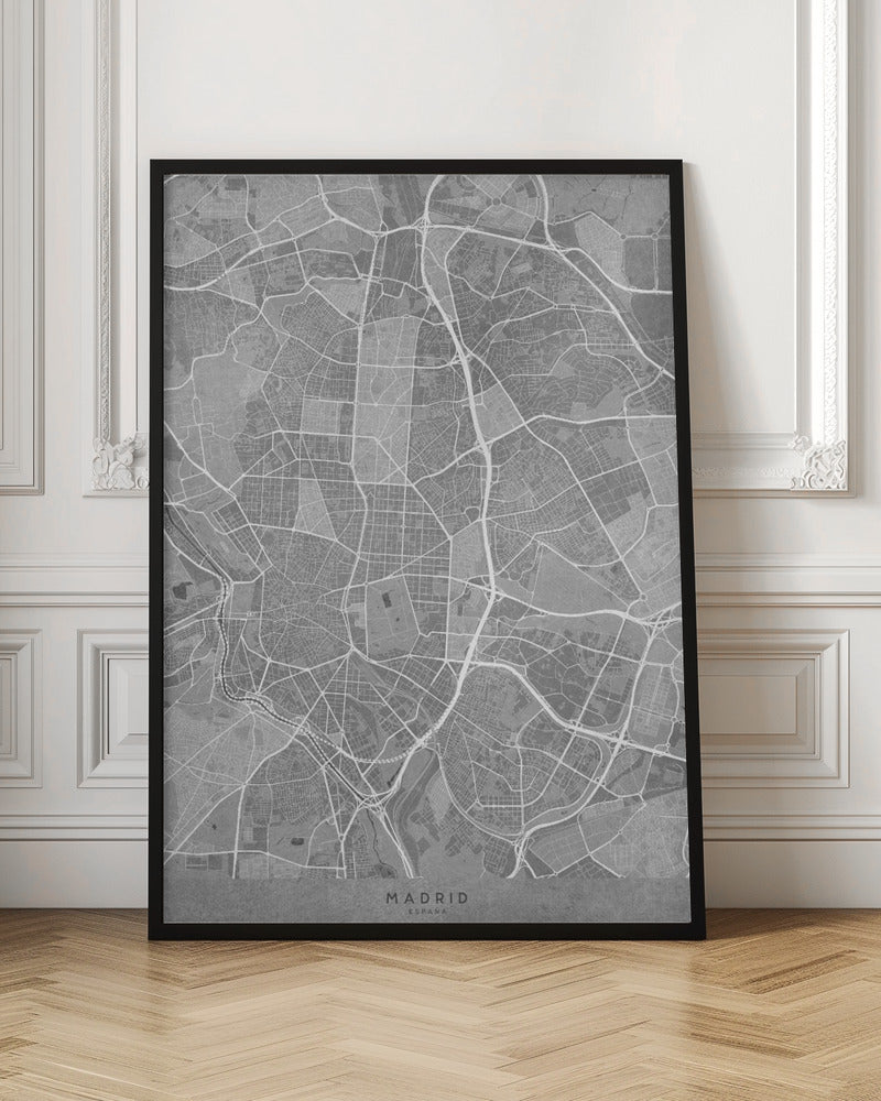 Map of Madrid (Spain) in gray vintage style Poster