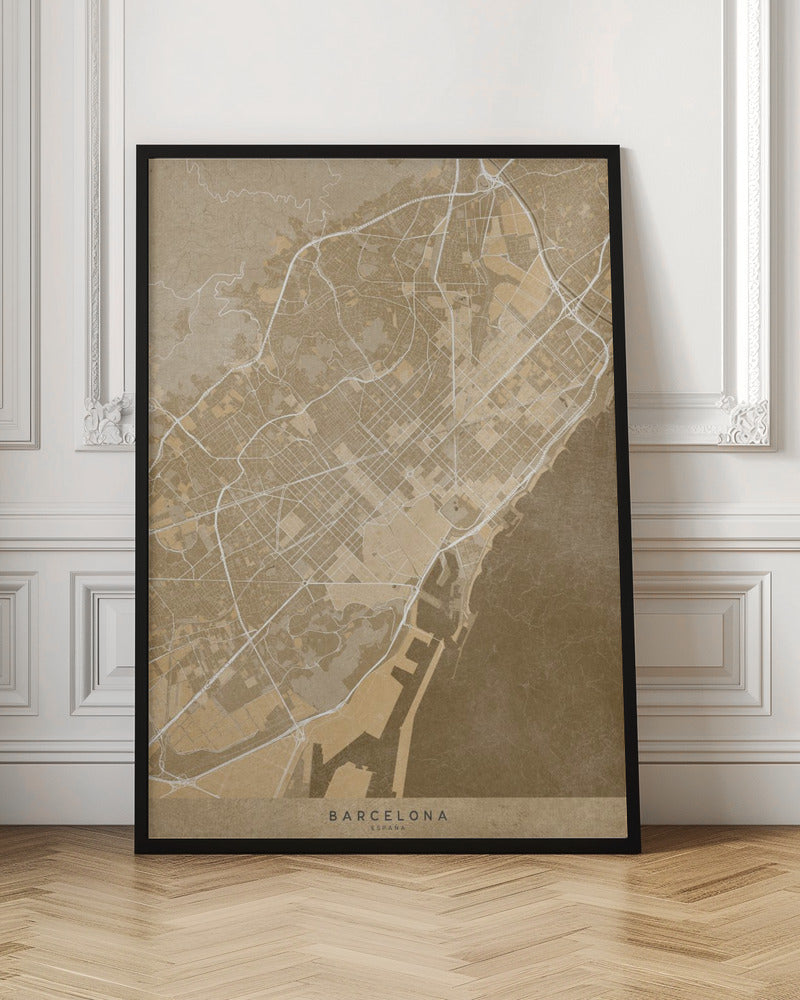 Map of Barcelona (Spain) in sepia vintage style Poster