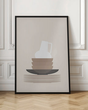 Dishes and a vase in beige Poster