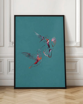 Pink Green Bird Flight Poster