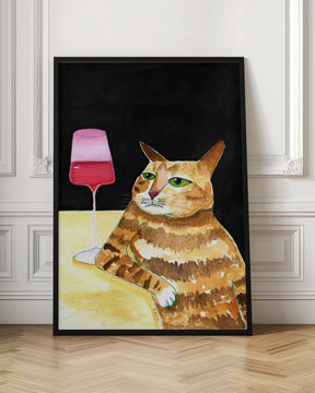 Cat Friday Night Drinks Wine Funny Cat Humour Poster