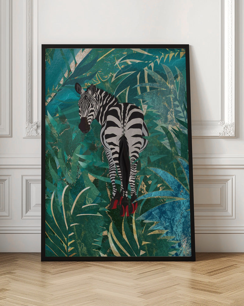 Zebra wearing heels in the jungle Poster