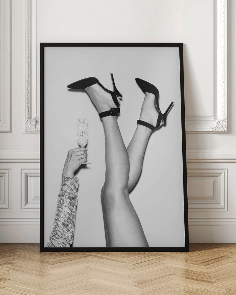 Champagne legs Black and White Poster