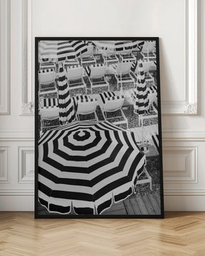 Black and White Beach Umbrellas Poster