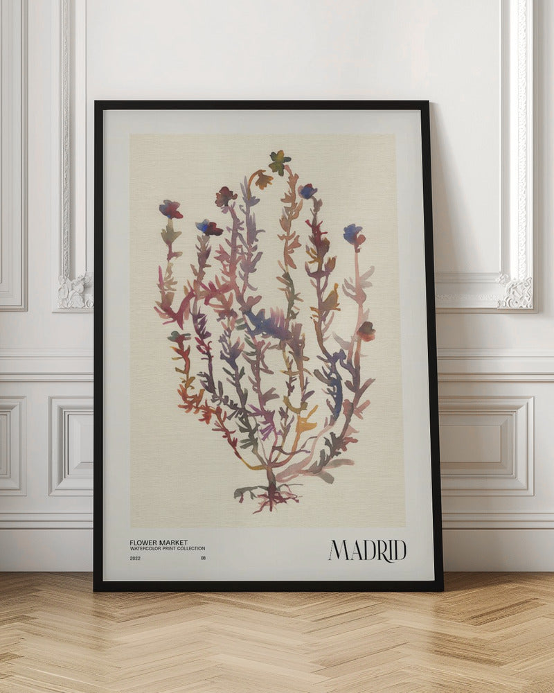 Watercolor print collection. Flower market - Madrid Poster