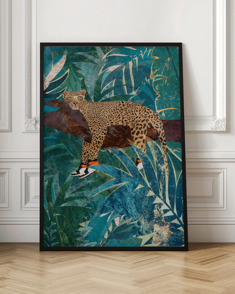 Leopard wearing sneakers in jungle Poster