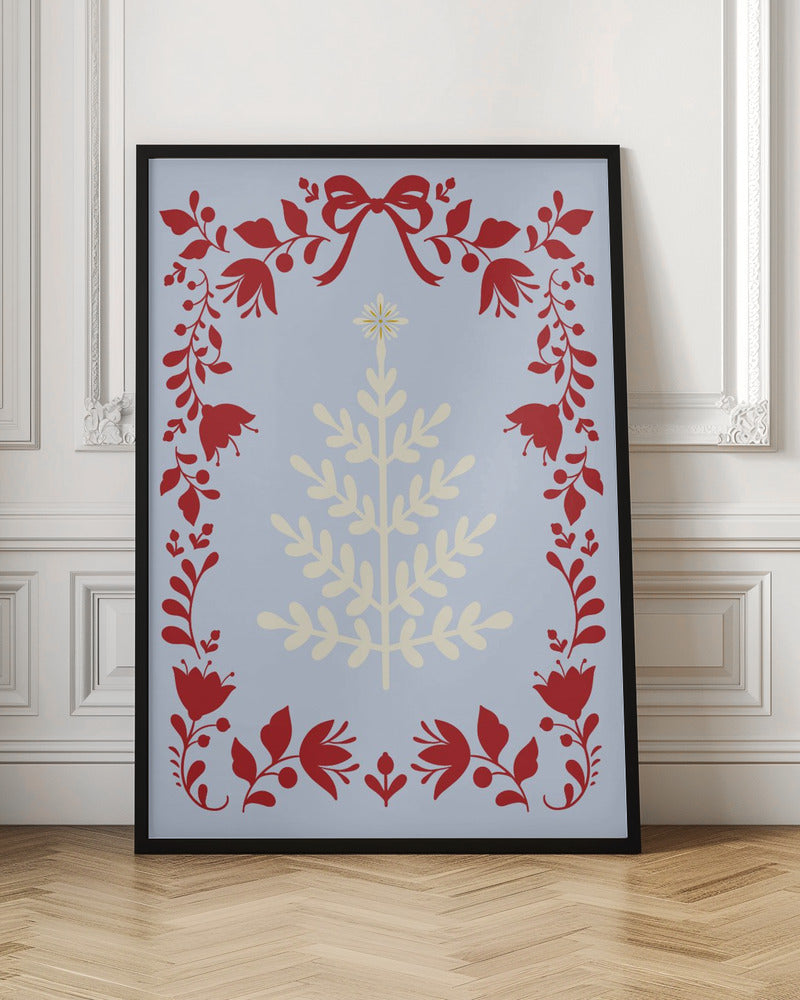 Christmas Tree Blue and Red Poster