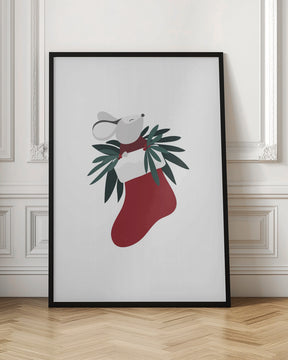 Cute mouse in a Christmas stocking Poster