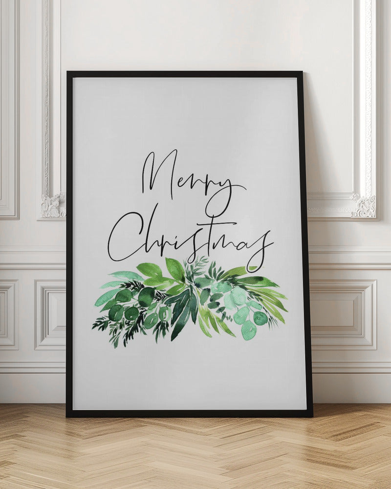 Watercolor greenery Merry Christmas Poster