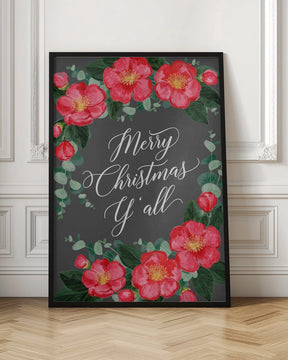 Watercolor camellias Merry Christmas Y'all Poster