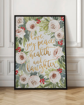 Holiday wishes with roses and berries Poster