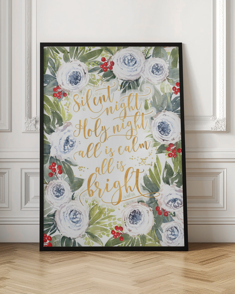 Silent night roses and holiday berries Poster