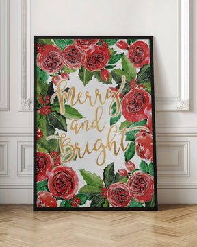 Merry and bright holiday roses Poster