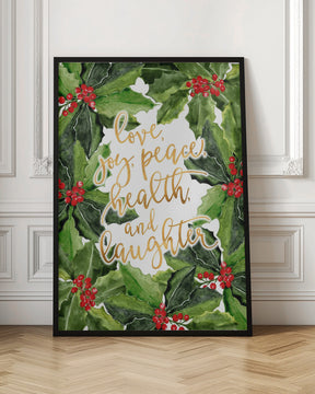 Holly floral art with holiday wishes Poster