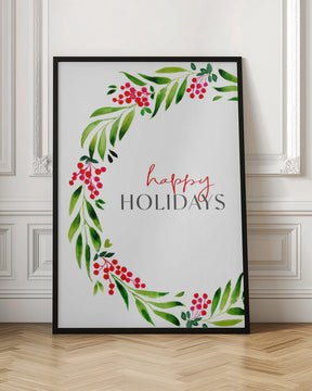 Happy holidays watercolor wreath Poster