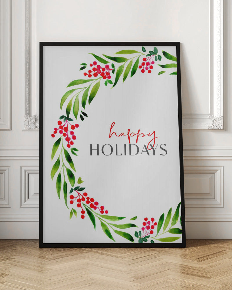 Happy holidays watercolor wreath Poster