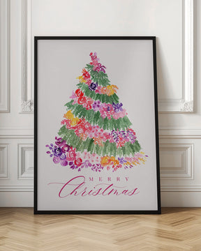 Floral Christmas tree in pink Poster