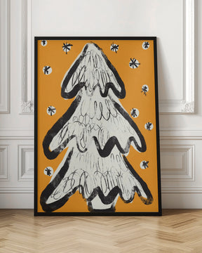 Christmas Tree And Snow Yellow Poster