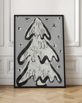 Christmas Tree And Snow Grey Poster