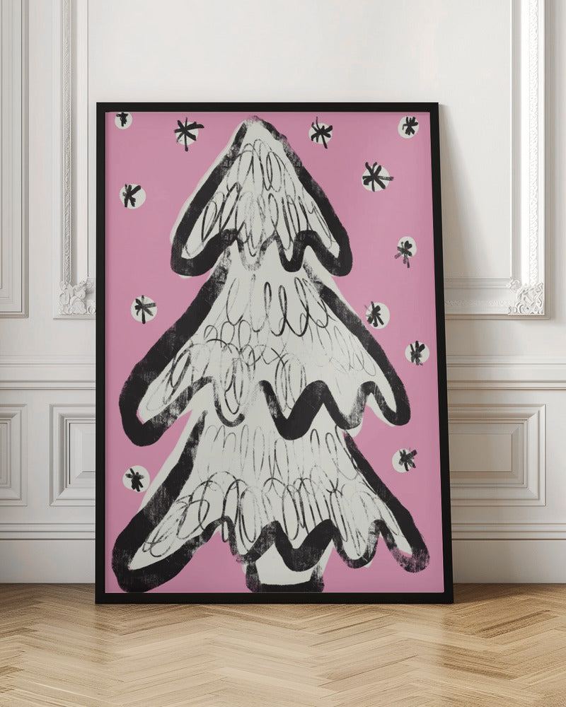 Christmas Tree And Snow Pink Poster