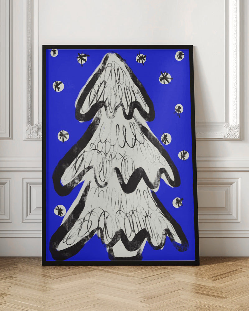 Christmas Tree And Snow Blue Poster