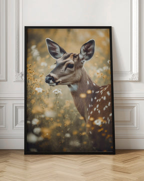 Deer In Flower Field Poster