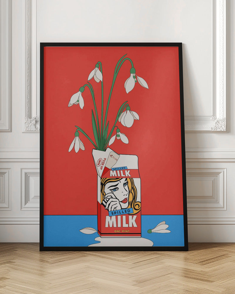 Snowdrops in Spilled Milk Carton Retro Illustration Poster