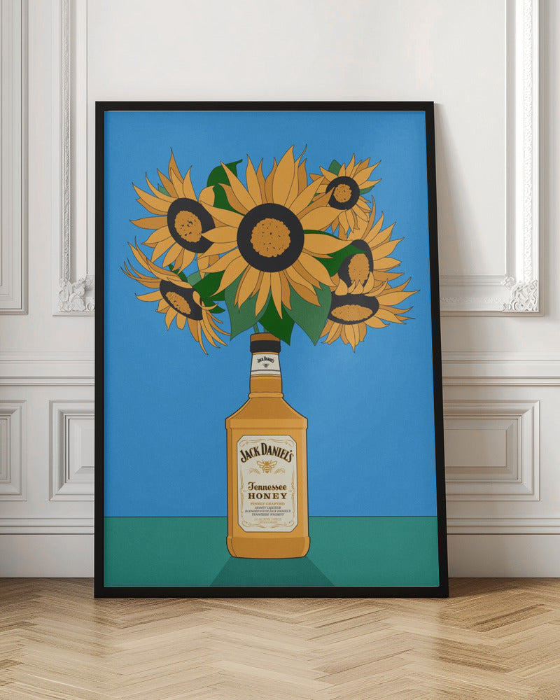 Sunflowers in Honey Whiskey Retro Illustration Poster