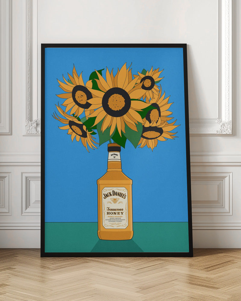 Sunflowers in Honey Whiskey Retro Illustration Poster