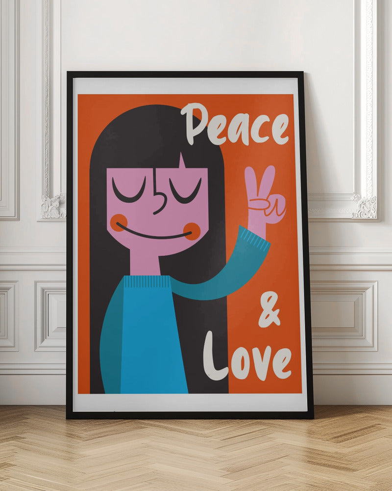 Peace &amp; Love Mid Century Illustration Poster